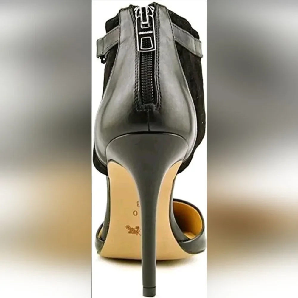 Coach Designer Heiress Black Leather/Suede Ankle Strap Pump Heel Stiletto 9.5